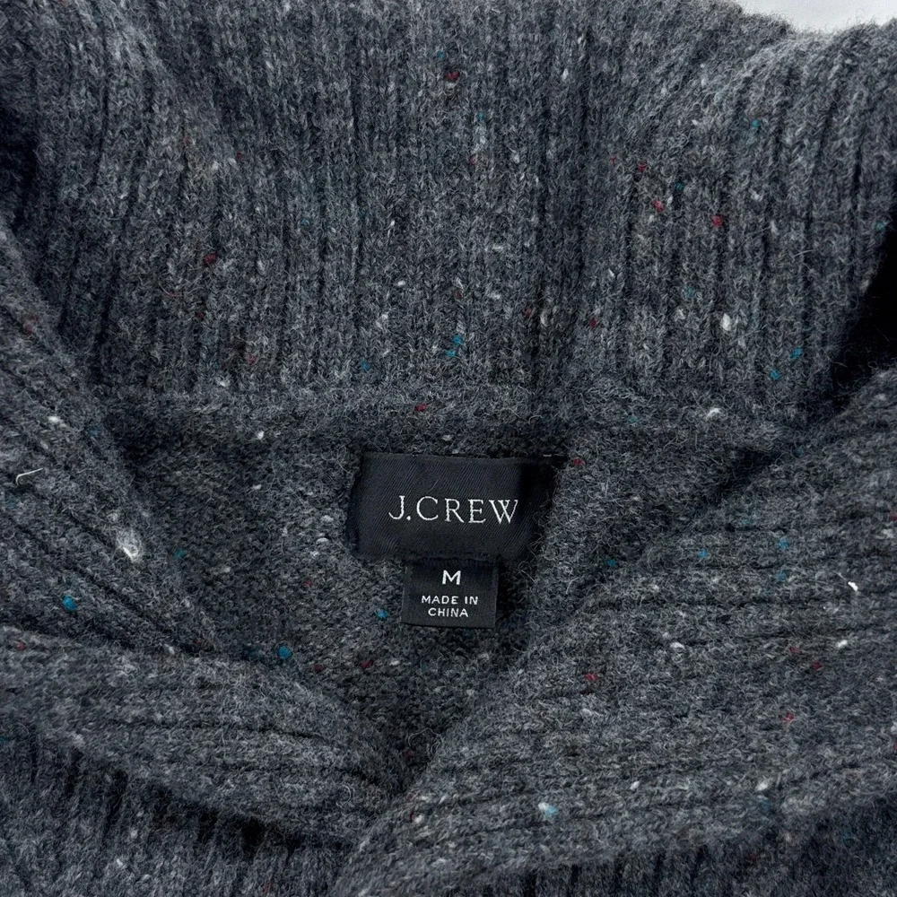 J.Crew Mens Sweater Medium Grey Donegal Shawl Collar Merino Wool Minimalist